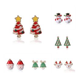 Stud Christmas Jewellery Women Earrings Tree Snowman Deer Santa Claus Diamonds Earring For Sale Ladies Fashion Drop Delivery Othro