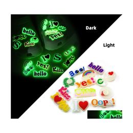 Shoe Parts Accessories Luminous Croc Charms Sweet Style Rainbow Glow In The Dark Buckles Decorations 2D Plastic Fluorescent Clog P Dhqnb