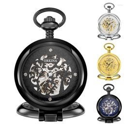 Pocket Watches Golden Retro Antique Round Automatic Mechanical Watch FOB Chain Hand Winding For Men Women