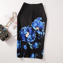 Skirts Ready Stock Fashion Elegant Floral Print High Waist Elastic Pencil Skirt Women And Knee Slim Midi