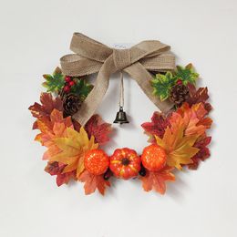 Decorative Flowers Artificial Pumpkins And Pine Cones Wreath Small Bell Door Garland Fall Decorations For Home Autumn