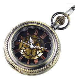 Pocket Watches Fashion Watch Vintage Antique Skeleton Roman Numbers Display Analog Mechanical Hand Wind Fob For Men Women