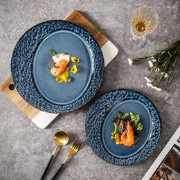 Plates Creative Kilne Blue Glazed Ceramic Plate European Classic Large Steak Pasta Dinner Restaurant El Service Tray Tableware