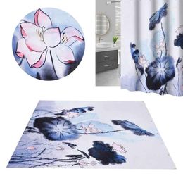 Bath Accessory Set Polyester Waterproof Shower Curtain Flower Printing With Hooks For Bathroom Bedroom Living Room Decor