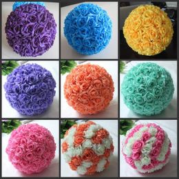 Decorative Flowers 12 Inch 30cm Artificial Rose Balls Silk Flower Kissing Hanging Christmas Ornaments Wedding Party Decorations