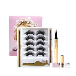 False Eyelashes 5 Pairs Magnetic And Eyeliner Set Natural Fluffy Faux Lashes Eye Wholesale Cils Naturel Fake Make F8H6 Drop Delivery Dhcpe