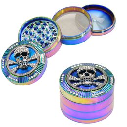 Wholesale 63mm 4 Layers Herb Grinder Smoke Accessories Zinc Alloy Rainbow Iceblue diamond Tobacco Metal Grinders for smoking