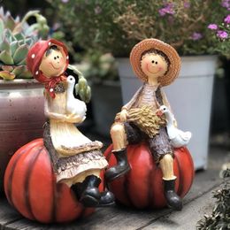 Decorative Figurines Objects & Pastoral Lovers Resin Crafts Cute Pumpkin Statue Ornaments Sculpture Home Garden Decoration Wedding Birthday