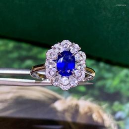 Cluster Rings 18K White Gold 0.81CT Natural Royal Blue Sapphire Ring Elegant Women Flower Shape Gemstone Jewellery Diamond Party Jewellery