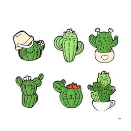Pins Brooches Originality Alloy Cat Pins Ornaments Cactus Green Plant Modelling Badge Simplicity Accessories Baking Paint Brooch Ve Dhgkh