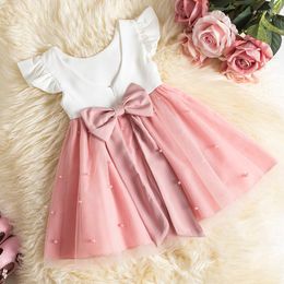 Girl Dresses Ruffles Baby Girls Birthday Princess Party V-back Bow Toddler Kids Wedding Dress Children First Communion Baptism Gowns