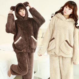Women's Sleepwear Autumn Winter Women Homewear Suit Thick Warm Lingerie Coral Flannel Nightwear Female Cartoon Animal Pyjamas For