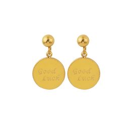 Dangle Earrings & Chandelier Arrival Engraved Good Luck Disc Drop Charms Earring Stainless Steel Letter Coin For Women Girls GiftDangle