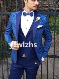 Customize tuxedo Jacquard Handsome Peak Lapel Groom Tuxedos Men Suits Wedding/Prom/Dinner Man Blazer Jacket Pants Tie Vest W1233