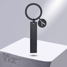 Keychains Vnox Initial Keychain For Men Women Black Stainless Steel Key Chain Free Customise Vertical Bar Keyring