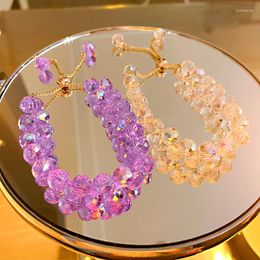 Link Bracelets Origin Summer Korean Fashion Purple Transparent Crystal Beaded For Women Fairy Adjustable Round Jewelry