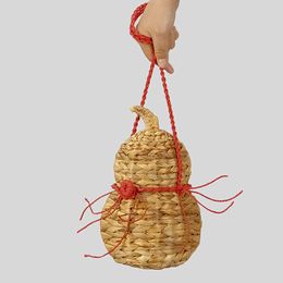 Funny Gourd-Shaped Straw Shoulder Crossbody Bags for Women Handade Woven Handbags Summer Beach Small Purses Cute Travel Bag 2023 230129