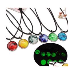 Pendant Necklaces Fashion Single Sided Glass Ball Star Glowing Handmade Time Gem Universe Necklace Unisex Luminous Planet Jewelry Gi Otbp3