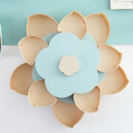 Plates Creative Rotating Snack Box Pink/blue Petal Double Single Layer Fruit Plate Divided Candy Nuts Bowl Kitchen Supplies