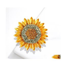 Pins Brooches Golden Crystal Sunflower Brooch Rhinestone Floral Pins For Men Women Party Suit Collar Jewellery Accessories 2193 T2 Dr Dh3R2
