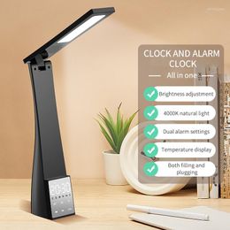 Table Lamps Led Desk Lamp With Alarm Clock 3 Colour Temperature Stepless Dimming USB Charging Night Light Eye-Protection Reading