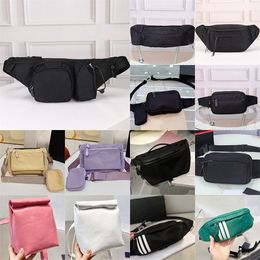 Sporty Re-nylon and Saffiano Leather Belt Bag for Women Men Fanny Pack Cross Pattern Designer Zipper Closure Black Chest Bag Athletic Crossbody Purse