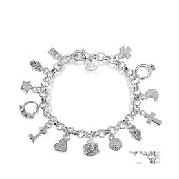 Charm Bracelets Luxury 925 Sterling Sier Chains Key Lock Cross Rings Star Moon Love Heart Lobster Clasp Bangle For Women Fashion Dro Otvuf