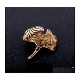 Pins Brooches Men Ginkgo Biloba Leaf Lapel Stick Brooch Pin Suit Tuxedo Cor Wedding Boutonniere Retro Buttons For 80C3 Drop Deliver Dhsml