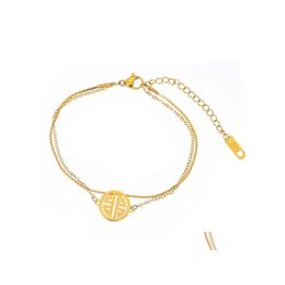 Anklets Gold Stainless Steel Anklet Bracelet For Women Lucky Transfer Round Card Double Layer Summer Foot Chain Beach Leg Jewellery Dr Otnyl