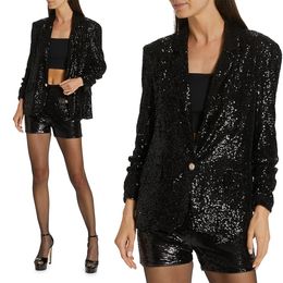 Spring Elegant Mother of the Bride Suit Black Sequins Office Lady Evening Party Blazer Guest Wear Shorts 2 Pieces