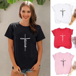 Women's T Shirts Jesus Printed Pure Cotton Round Neck T-shirt Women Thin Section White Tops Summer Korean Style Clothes