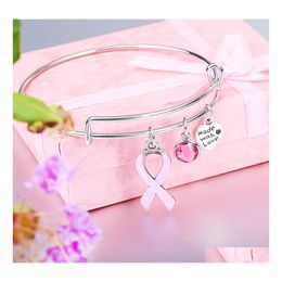 Charm Bracelets Pink Ribbon Breast Cancer Awareness For Women Designer Extendable Wire Cute Bangle Nursing Survivor Jewelry Gift Dro Otoqx