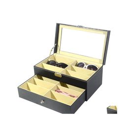 Sunglasses Cases Bags Mtifunction 12 Grids Slots Double Layers Pu Leather Watch Storage Box Professional Case Rings Bracelet Organ Otgva