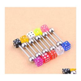 Navel Bell Button Rings Stainless Steel Dice Colorf Tongue/Nipple Bars Body Piercing Jewellery Shippment 14Gx19Mm 145 H1 Drop Deliver Dhrnv