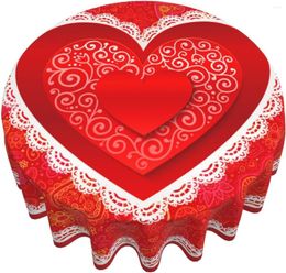 Table Cloth Valentines Day Round Tablecloth 60 Inch For 14th February Romantic Hearts Decorative Covers Wedding Party