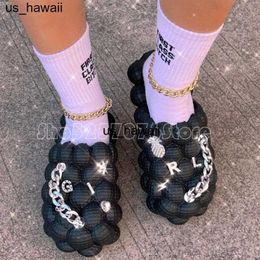Slippers High Quality Bubble Ball Slippers Girl Rhinestone Pendant Designer Slides Ladies Creative Flat Slippers Adult Sandals Beach Shoe 0128V23
