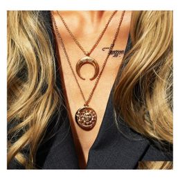 Pendant Necklaces Fashion Jewelry Double Layer Necklace Solar Goddess Moon Chain Drop Delivery Pendants Dhq1X