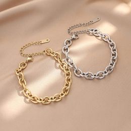 Link Bracelets 5pcs/High Quality Stainless Steel For Women Gold Colour Punk Curb Woven On The Hand Jewellery Gifts Trend