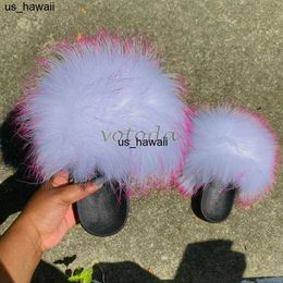 Slippers Fluffy Fur Slippers Furry Real Fox Fur Slides Soft Home Furry Sandals Women Raccoon Fur Flip Flops Ladies Plush Shoes Wholesale 0128V23