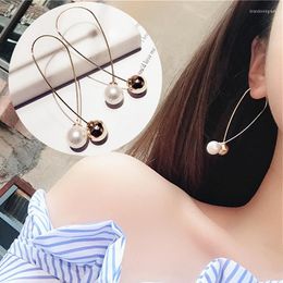 Stud Earrings Simple Cross Imitation Pearl 2023 Accessories Wholesale Jewellery Female Long Section Bijoux Gift