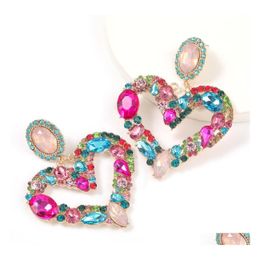 Dangle Chandelier Fashion Jewellery Exaggerated Peach Heart Diamond Earrings Colorf Rhinestone Stud Drop Delivery Dhrvl