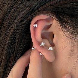 Stud Earrings Korean Silver Color Piercing Screw Beads Stars Heart Ear Bone For Women Girls Simple Personality Body Jewelry Gift