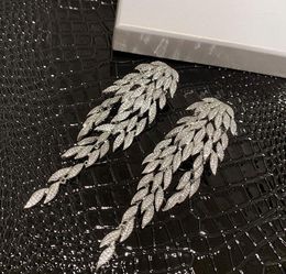 Dangle Earrings Feather Long Tassel Personality Exaggerated S925 Silver Needle Thin Temperament Leaf Wing