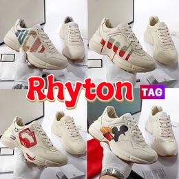 Rhyton Itália Running Shoes Designer Plataforma Old Daddy sapato de couro impresso com tênis masculino Sneakers de luxo logotipo vintage tênis estampados na boca