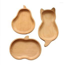 Plates Japanese Style Wood Dinner Baby Feeding Tableware Cute Fruit Dishes Saucer Tea Tray Dessert Plate