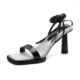 Dress Shoes 2023 Summer Fashion Women's Sandals 8 CM Stiletto Heel Open Toe Leather Fabric Women