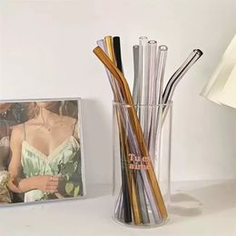 20cm Reusable Eco Borosilicate Glass Drinking Straws Clear Coloured Bent Straight Milk Cocktail Straw High temperature resistance fy5155 ss0128