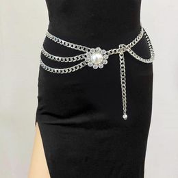 Belts Waist Chain Multilayer Elegant Hypoallergenic High Gloss Adjustable Shiny Rhinestones Mimic Pearl Women's Body Belt