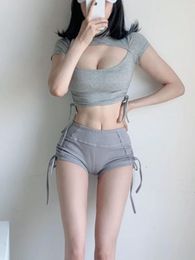 Women's Shorts 2023 Summer Spirng Fashion Womens Sexy Knitting Elasticity Europe Slim Drawstring Tops Girl Female Korean E211