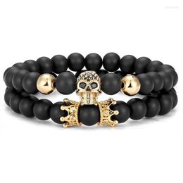 Strand Beaded Strands 2023 Fashion Men Elastic Bracelet Sets Skull Disco Ball Charm 8MM Stone Bead Couple For Punk Jewellery Gift Inte22